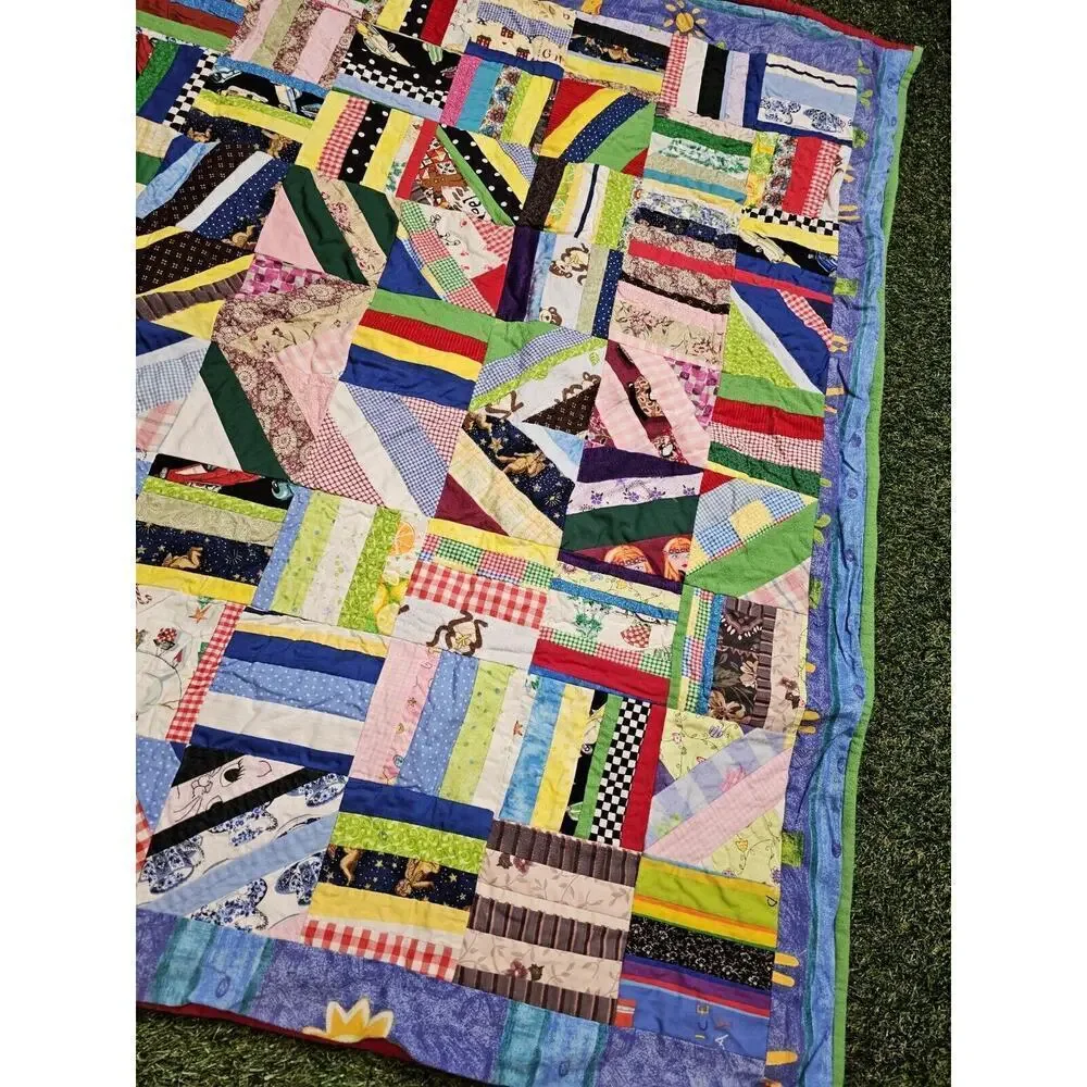 Vintage Handmade Scrappy Crazy Quilt Disney Mickey Mouse Characters 56